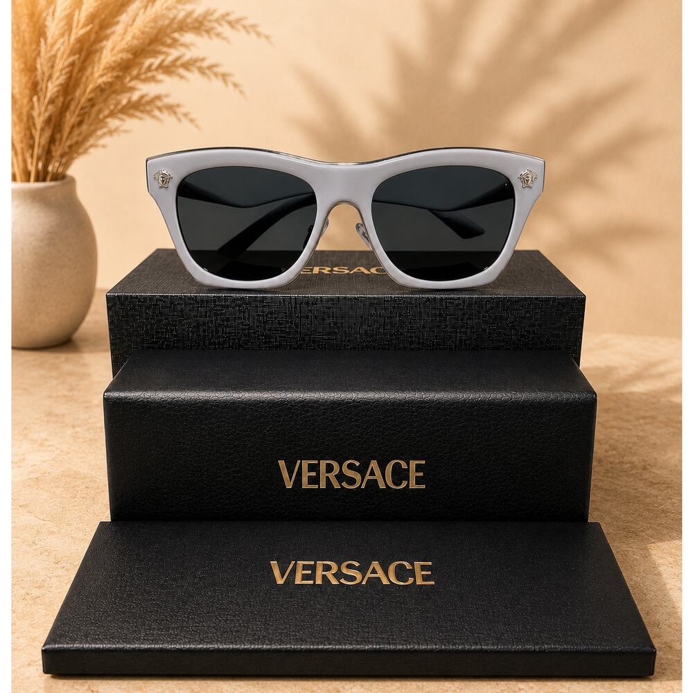 Versace VE2272 314/87 White Square Sunglasses Dark Grey Lenses - Picture 2 of 4